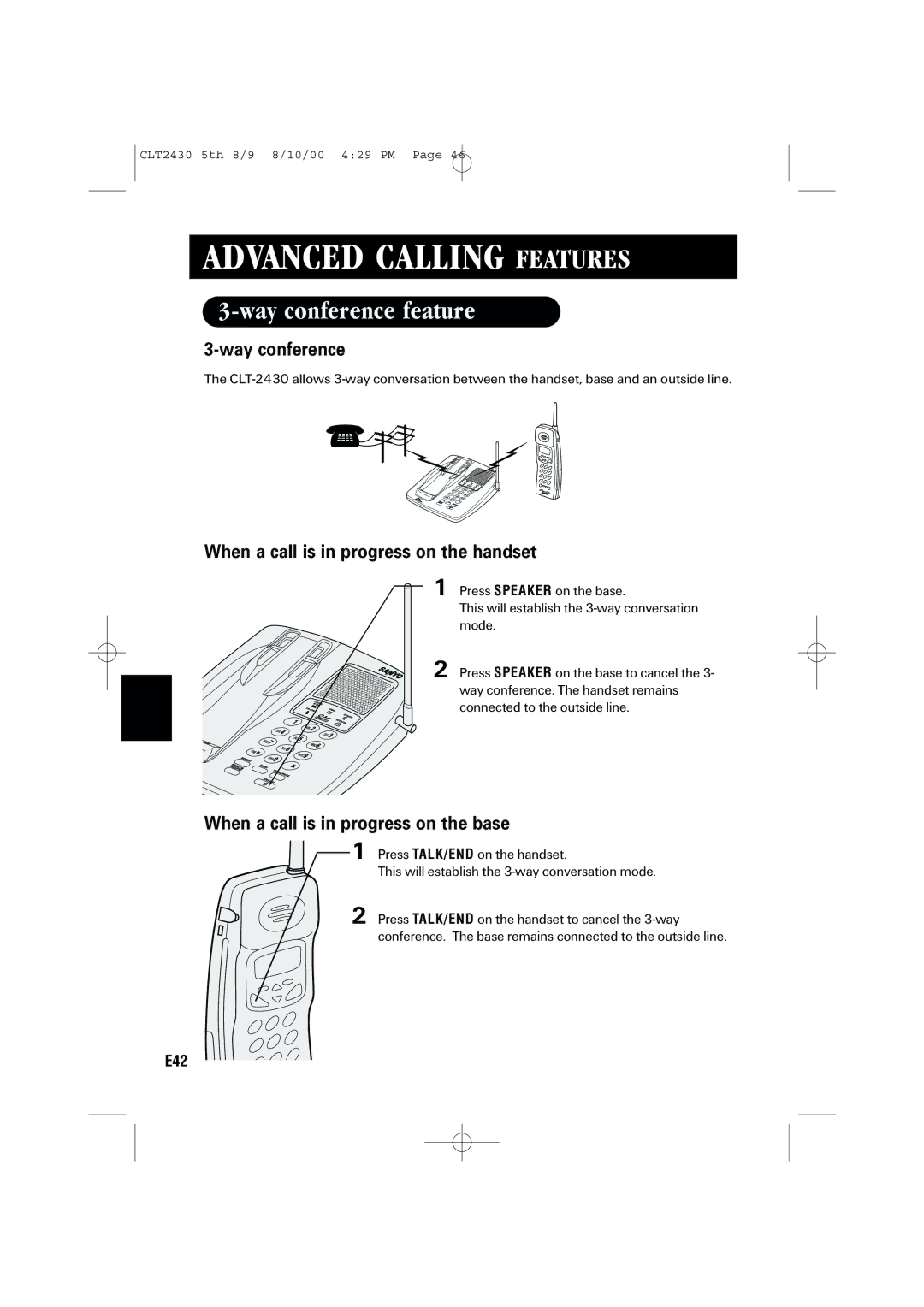 Sanyo LC-2430 Way conference feature, When a call is in progress on the handset, When a call is in progress on the base 