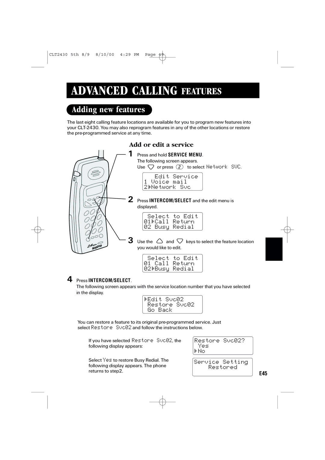 Sanyo LC-2430 instruction manual Adding new features, Add or edit a service 