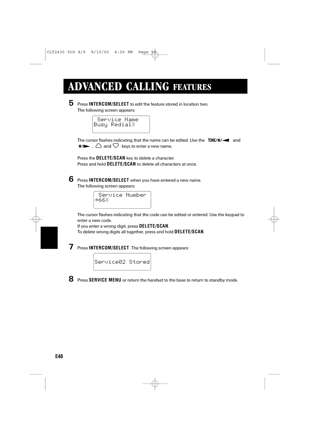 Sanyo LC-2430 instruction manual Service Name Busy Redial, Service Number *66, Service02 Stored 