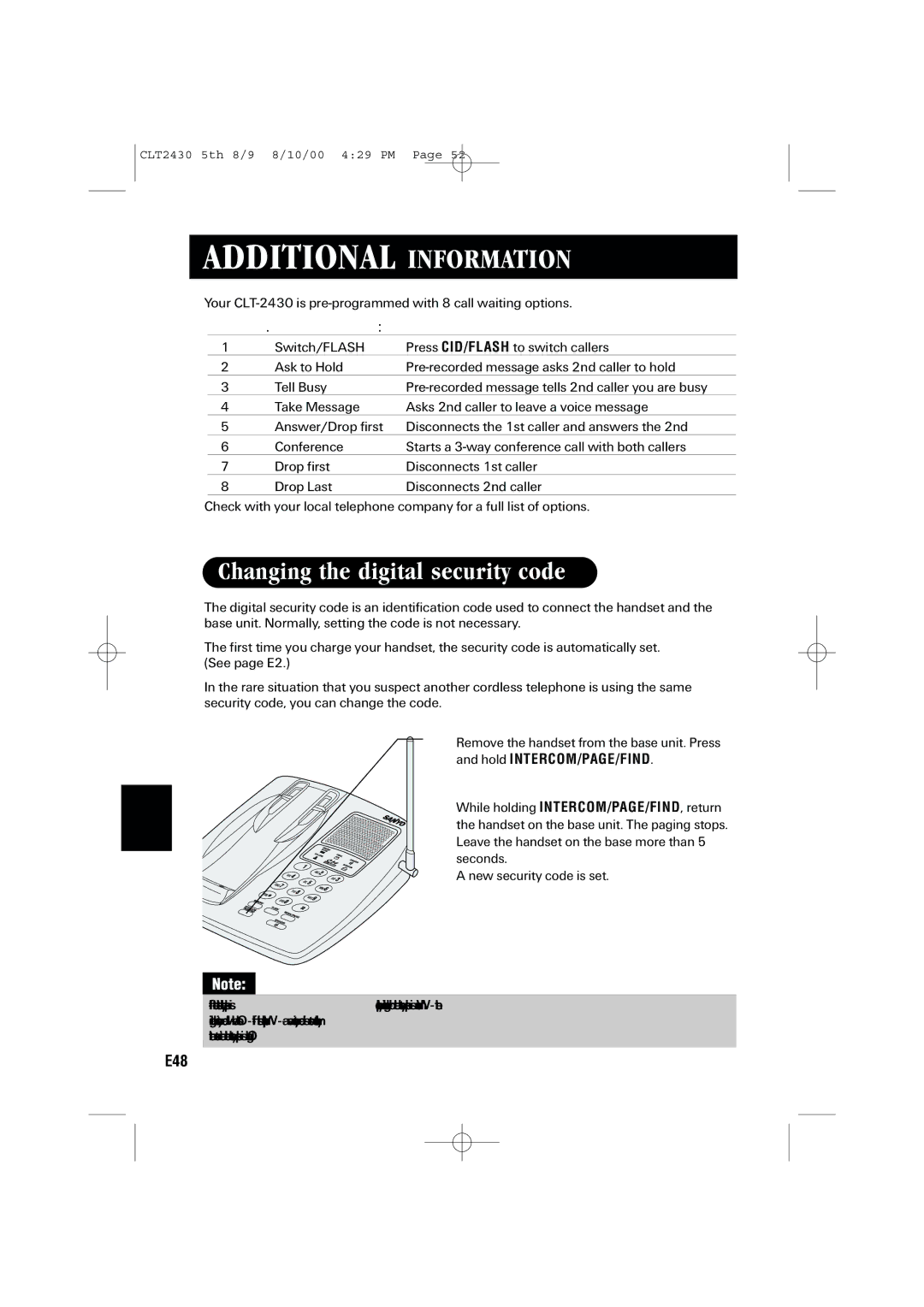 Sanyo LC-2430 instruction manual Additional Information, Changing the digital security code 