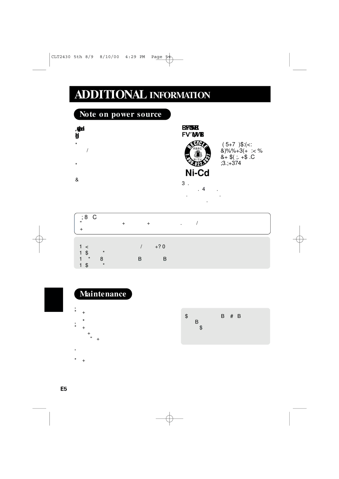 Sanyo LC-2430 instruction manual Maintenance, Battery replacement and handling 