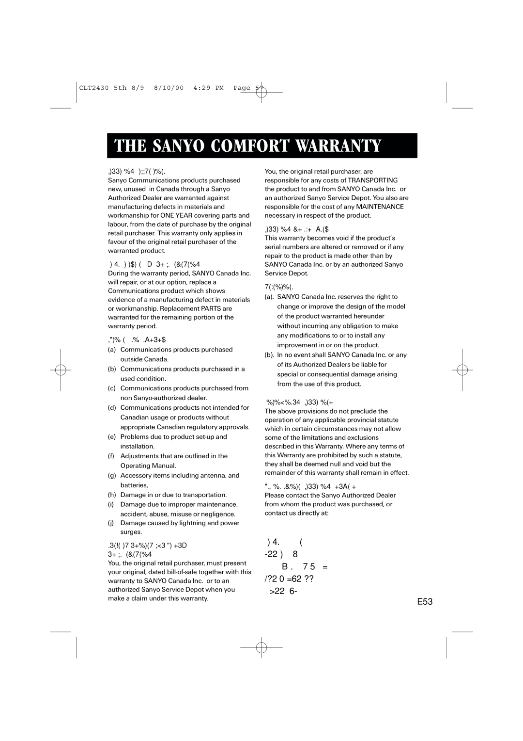 Sanyo LC-2430 instruction manual Sanyo Comfort Warranty, Sanyo Canada Inc Applewood Cres Concord, Ont. L4K 5C7 905 