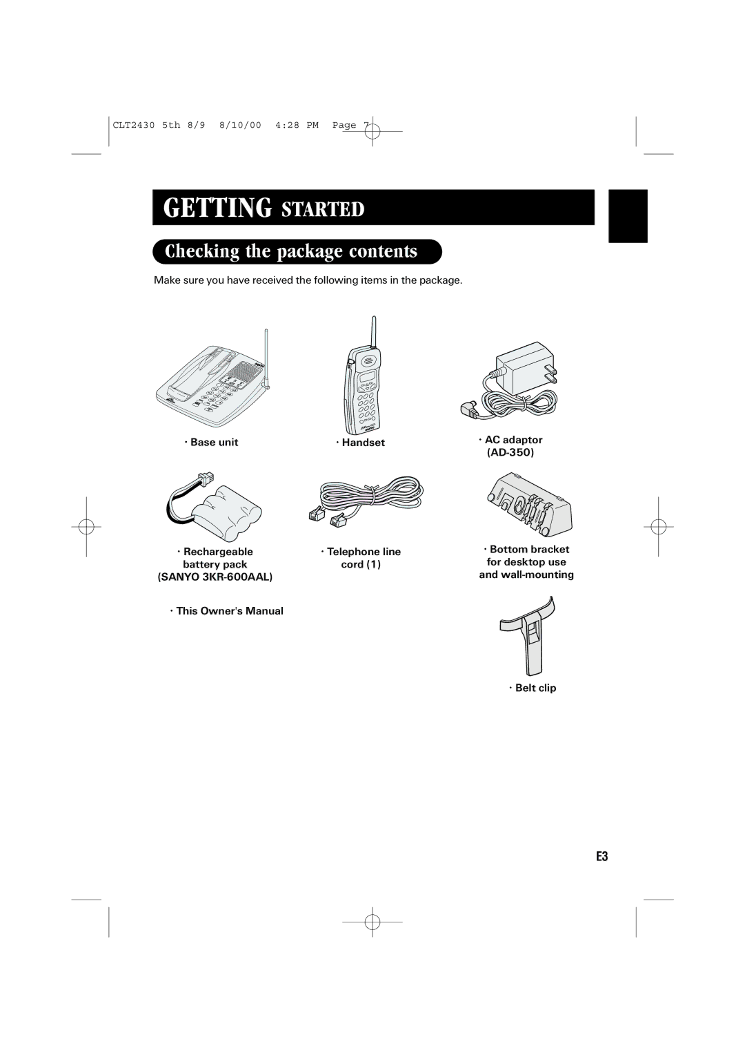 Sanyo LC-2430 instruction manual Getting Started, Checking the package contents 