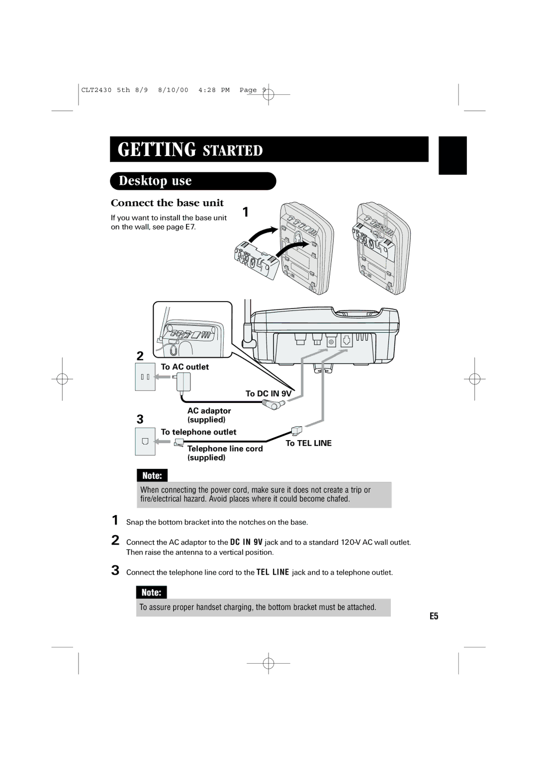 Sanyo LC-2430 instruction manual Desktop use, Connect the base unit 