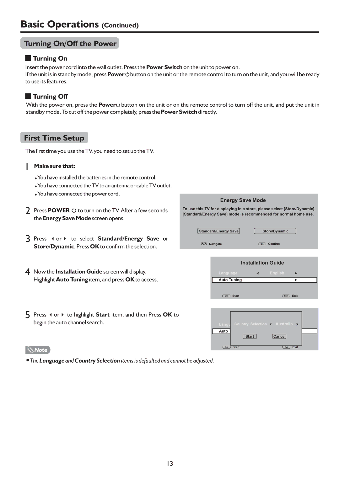 Sanyo LCD-19XR9DA instruction manual Turning On/Off the Power, First Time Setup, Turning Off 