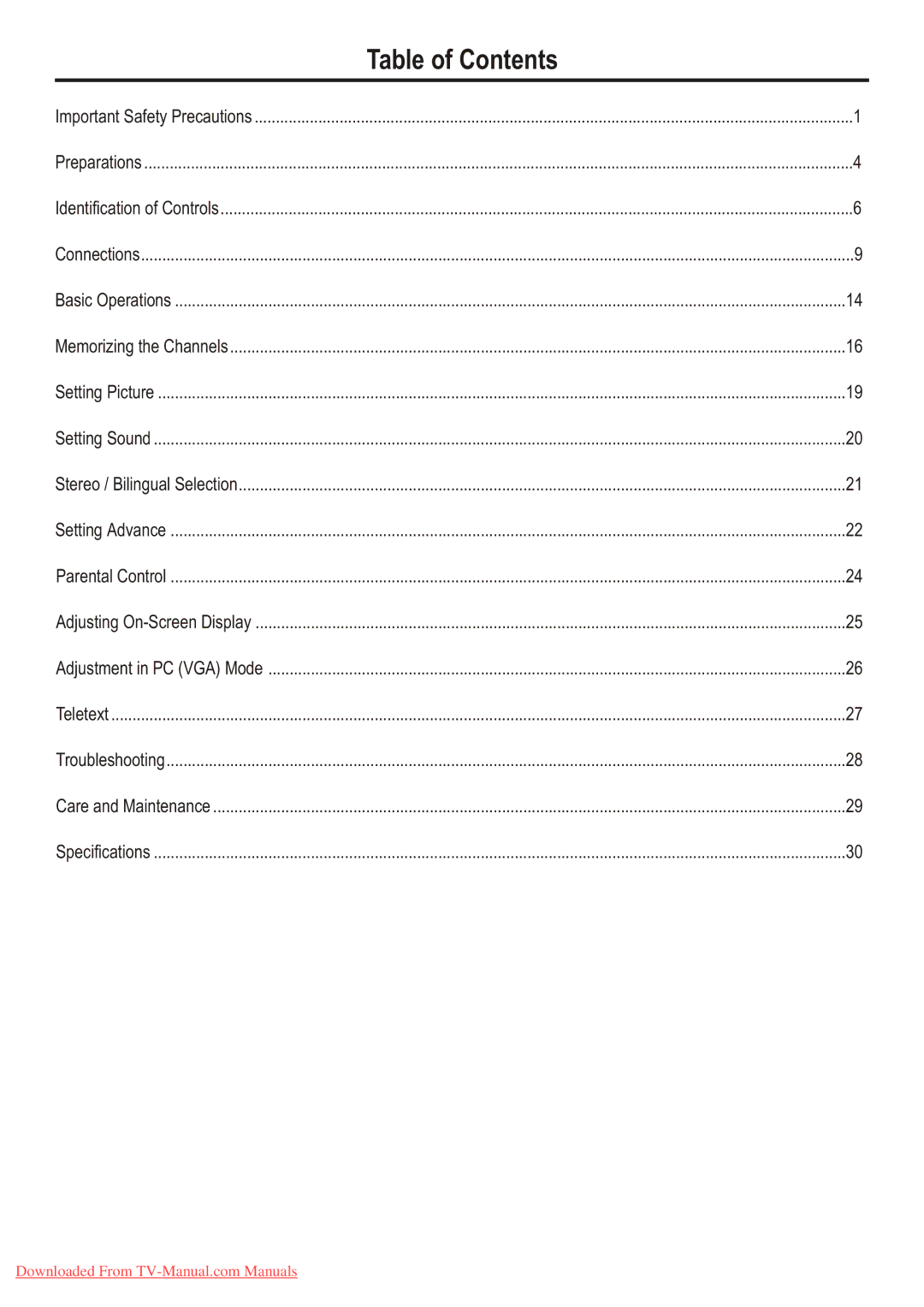 Sanyo LCD-26XL7 instruction manual Table of Contents 