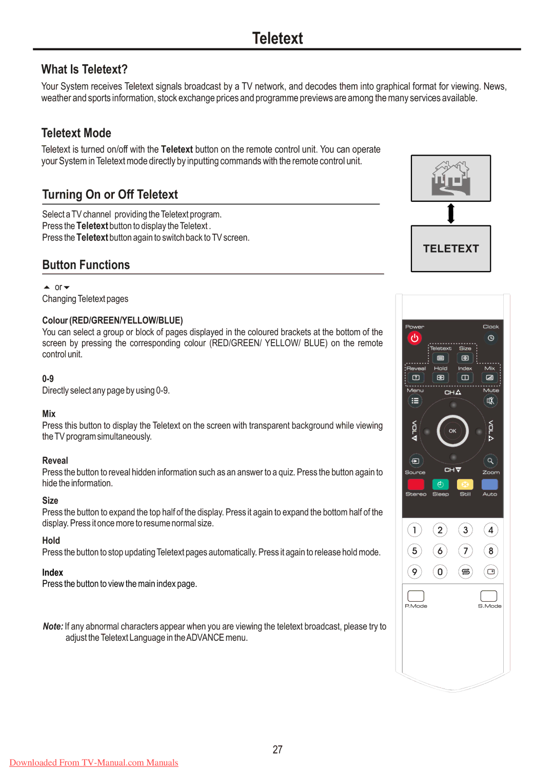 Sanyo LCD-26XL7 instruction manual Teletext, Colour RED/GREEN/YELLOW/BLUE 