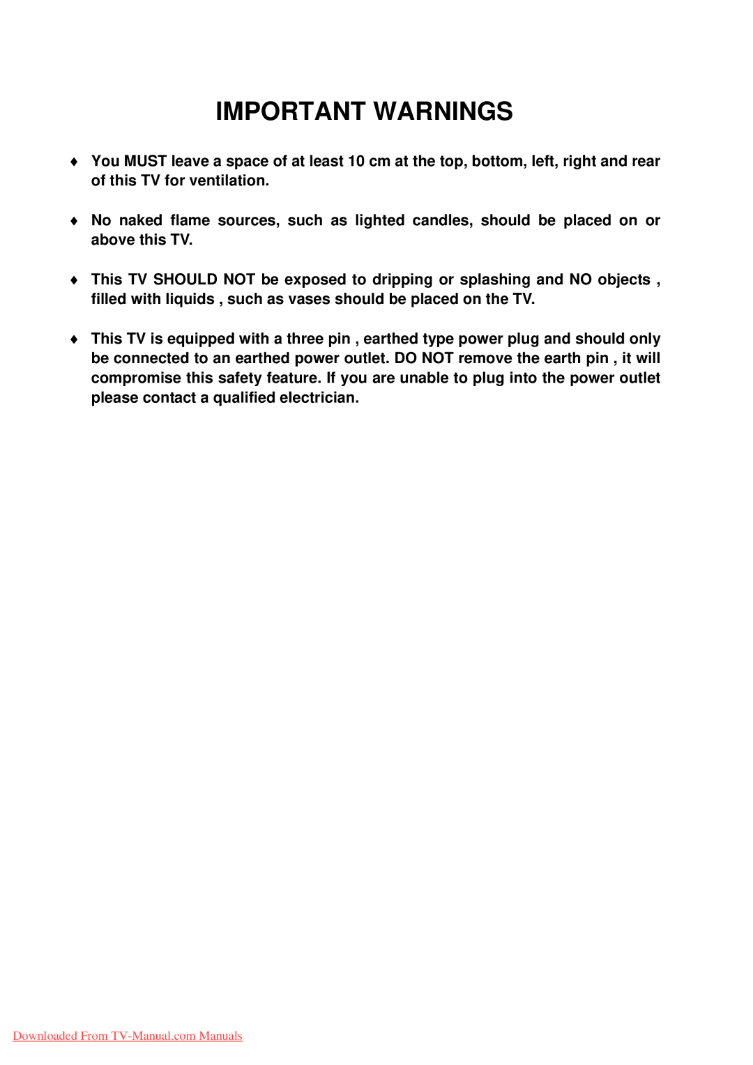 Sanyo LCD-26XR7 instruction manual Important Warnings 