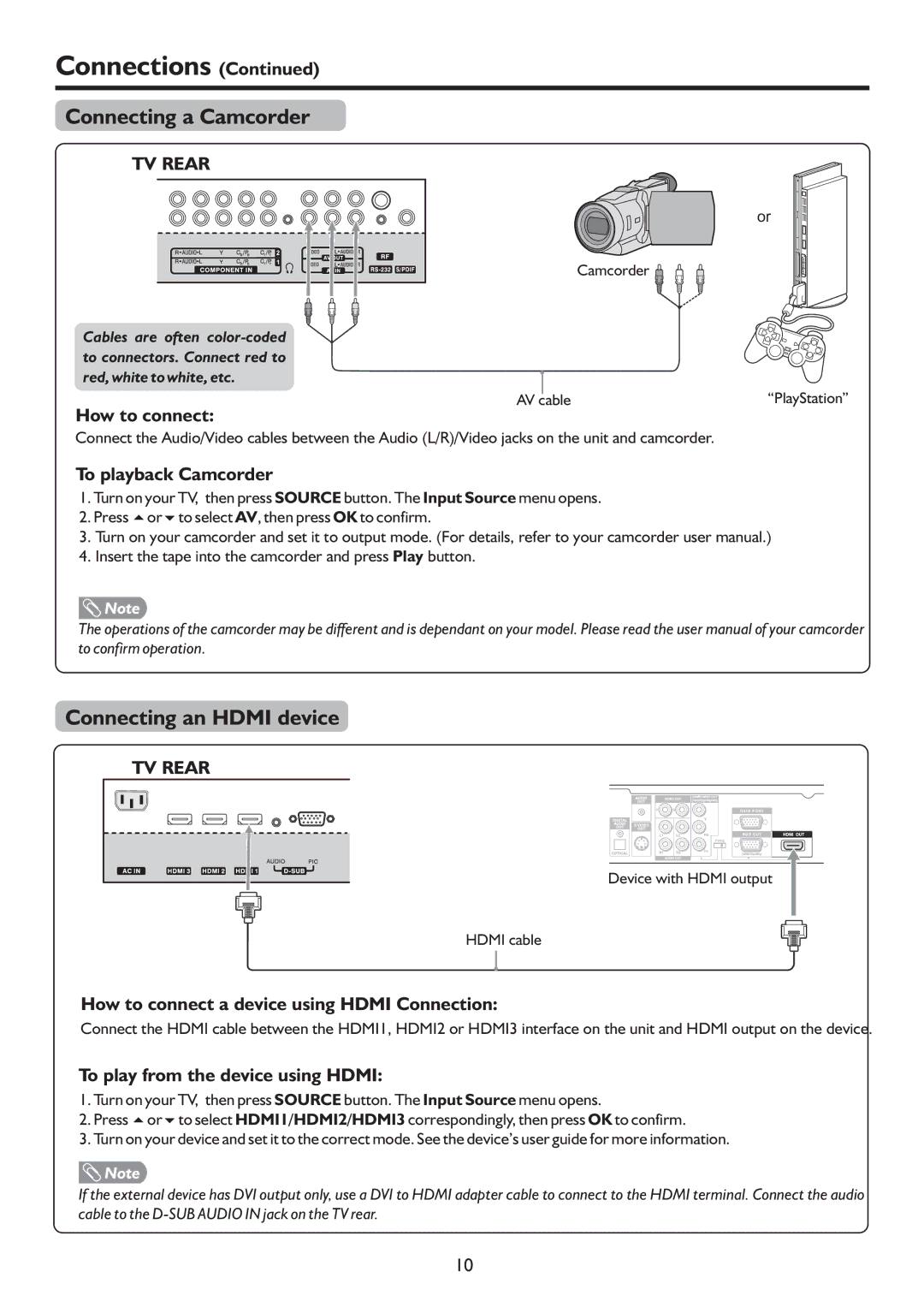 Sanyo LCD-26XR9DA instruction manual Connecting a Camcorder, Connecting an Hdmi device 