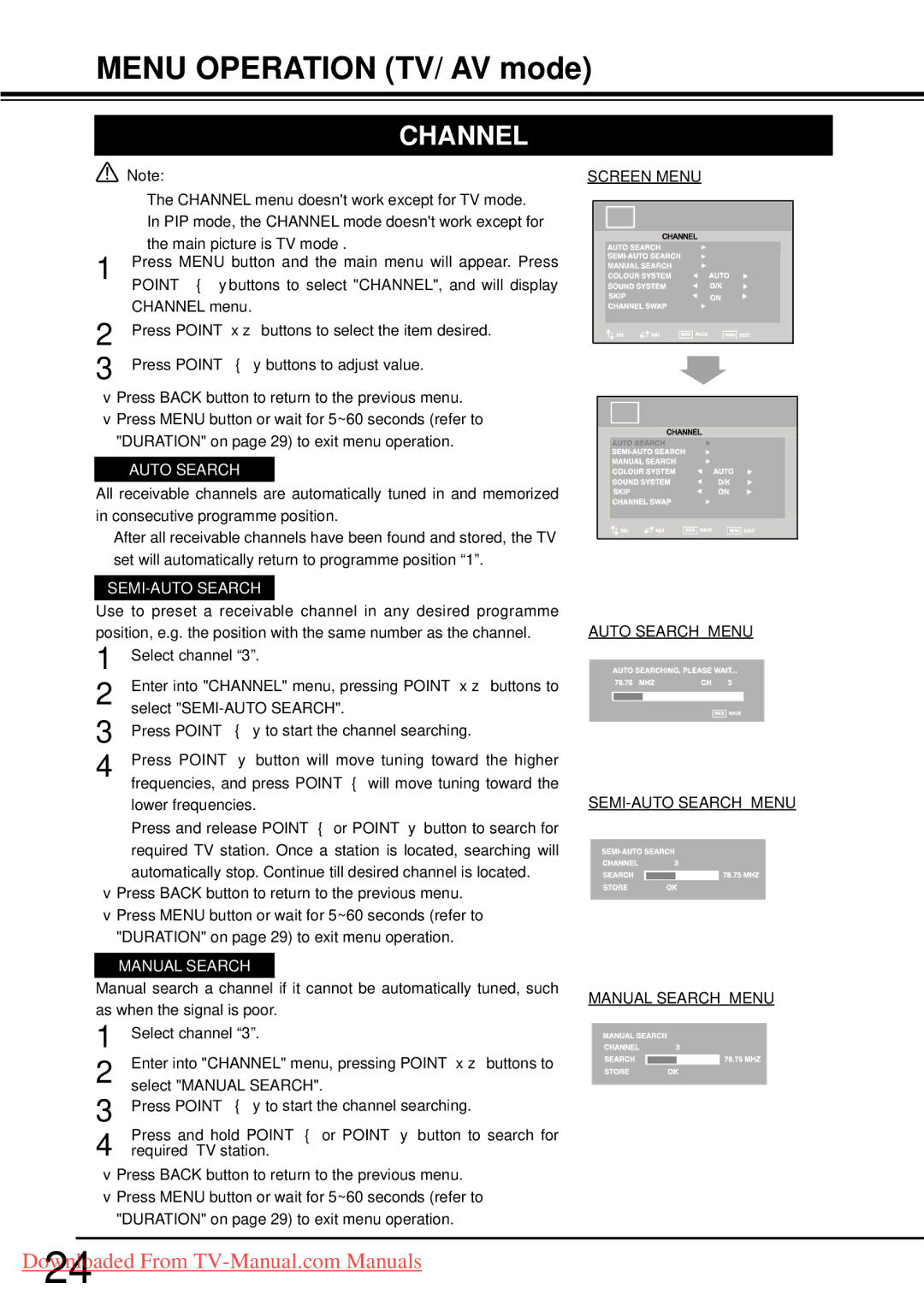 Sanyo LCD-32CA9S, LCD-42CA9S, LCD-37CA9S owner manual Menu Operation TV/ AV mode, Channel 