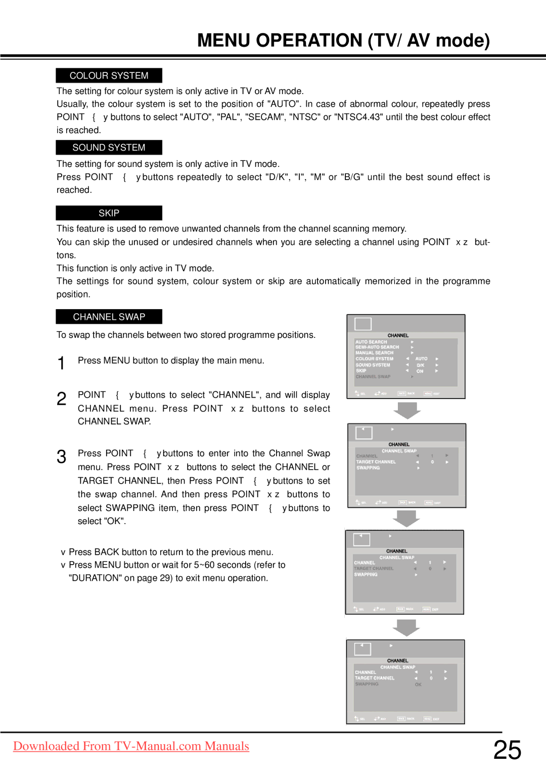 Sanyo LCD-42CA9S, LCD-32CA9S, LCD-37CA9S owner manual Colour System, Channel Swap 