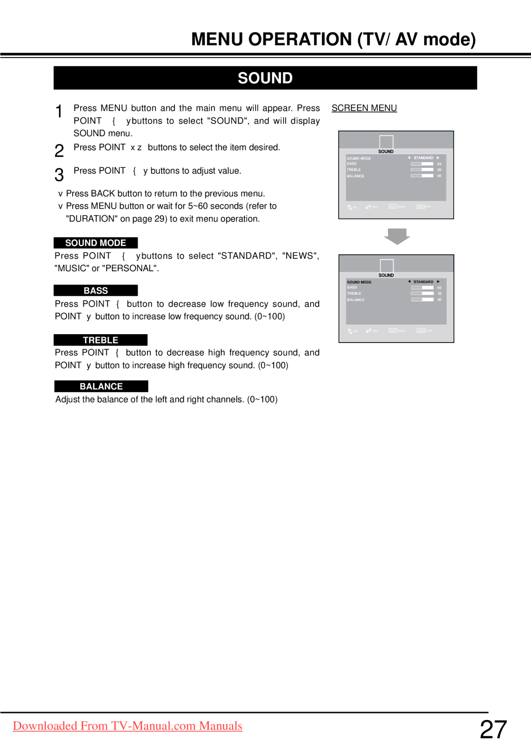 Sanyo LCD-32CA9S, LCD-42CA9S, LCD-37CA9S owner manual Sound, Bass 