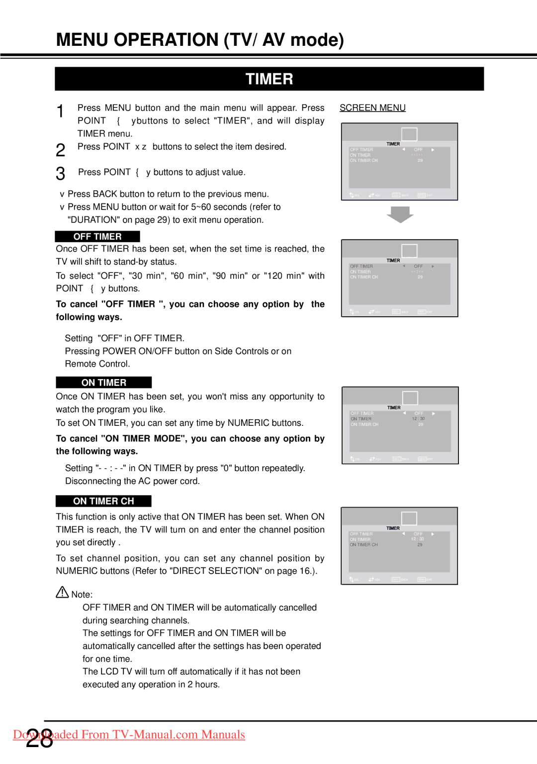 Sanyo LCD-42CA9S, LCD-32CA9S, LCD-37CA9S owner manual OFF Timer 