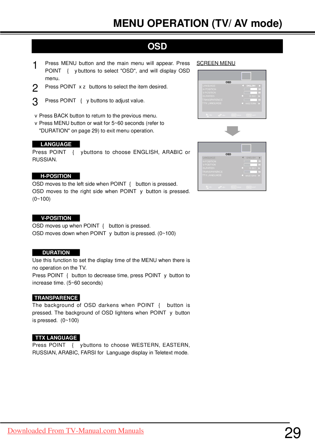 Sanyo LCD-37CA9S, LCD-32CA9S, LCD-42CA9S owner manual Osd, Russian 