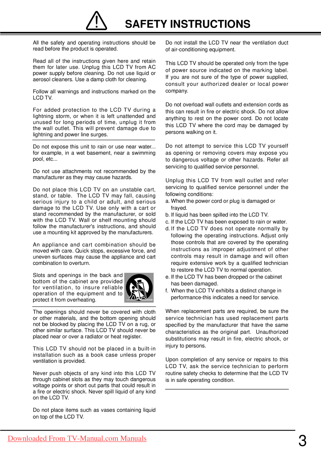 Sanyo LCD-32CA9S, LCD-42CA9S, LCD-37CA9S owner manual Safety Instructions, Lcd Tv 