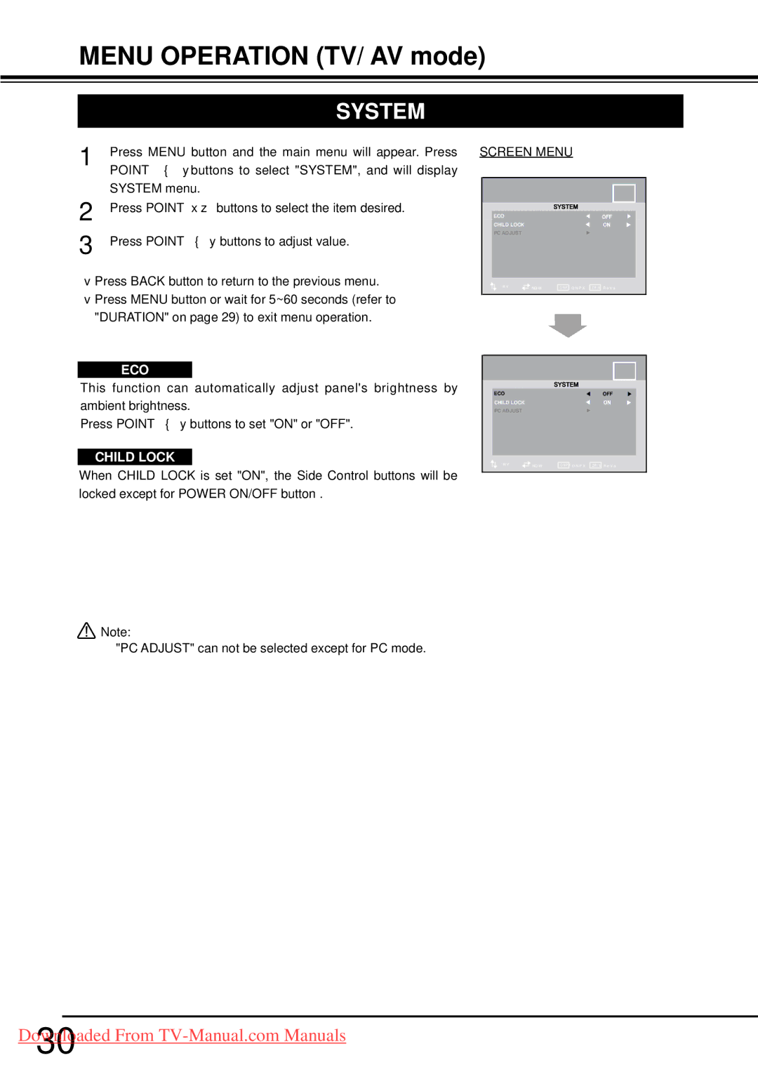 Sanyo LCD-32CA9S, LCD-42CA9S, LCD-37CA9S owner manual System, Eco 