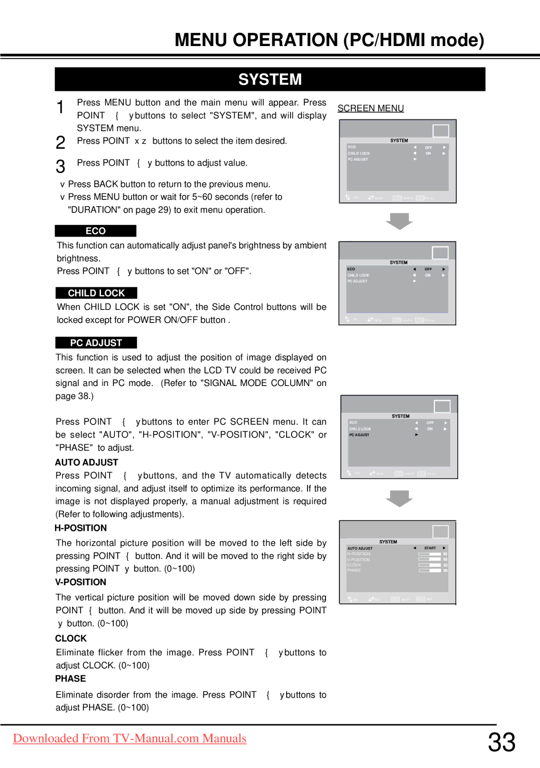 Sanyo LCD-32CA9S, LCD-42CA9S, LCD-37CA9S owner manual PC Adjust 