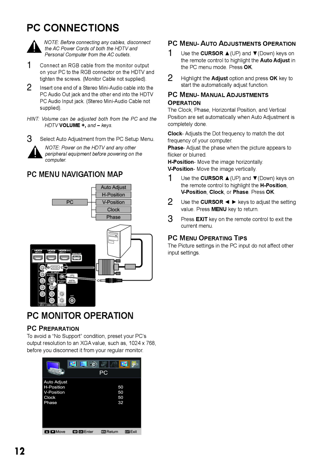 Sanyo LCD-32E3, LCD-19E3, LCD-42E3, LCD-26E3 manual PC Connections, PC Monitor Operation 