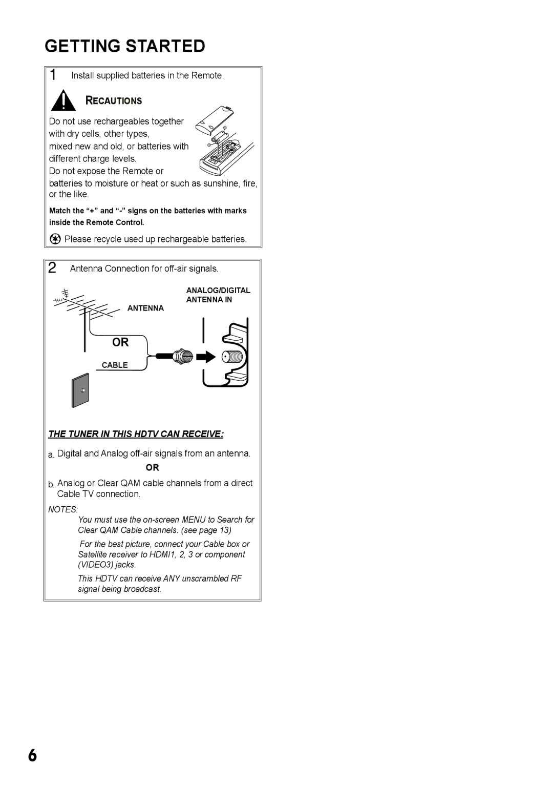 Sanyo LCD-42E3, LCD-32E3, LCD-19E3, LCD-26E3 manual Getting Started, Recautions 