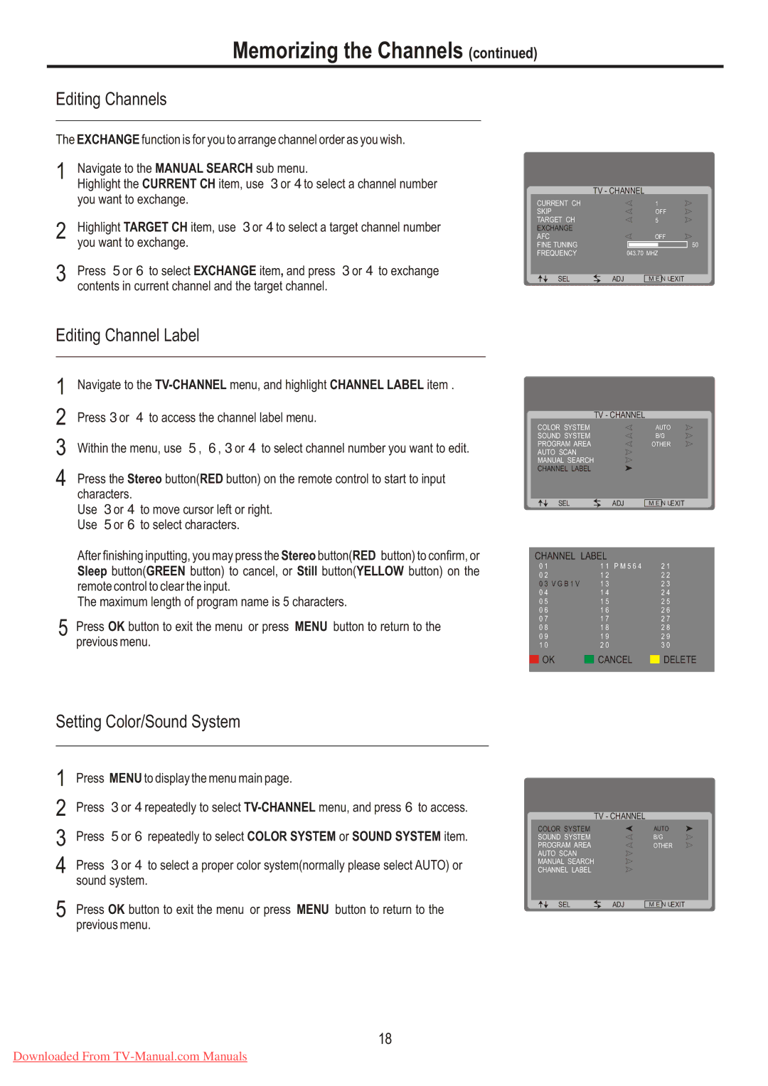 Sanyo LCD-32XR7 instruction manual Editing Channels, Editing Channel Label, Setting Color/Sound System 