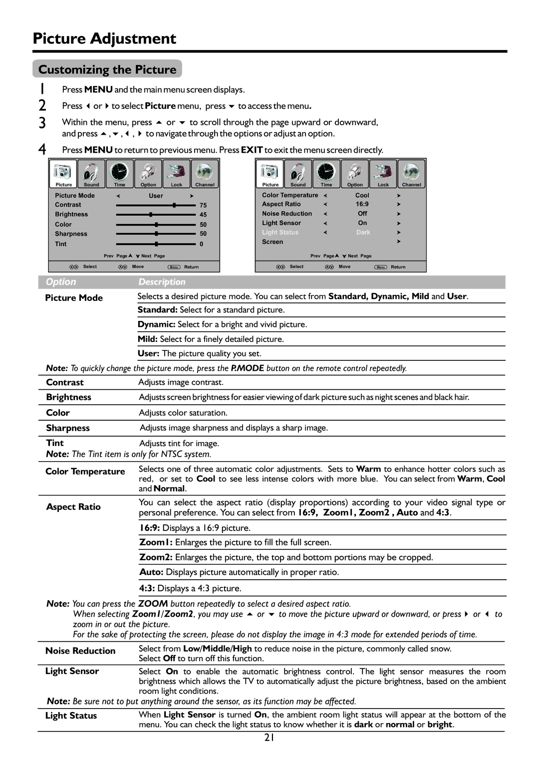 Sanyo LCD-37XR9DA instruction manual Picture Adjustment, Customizing the Picture 