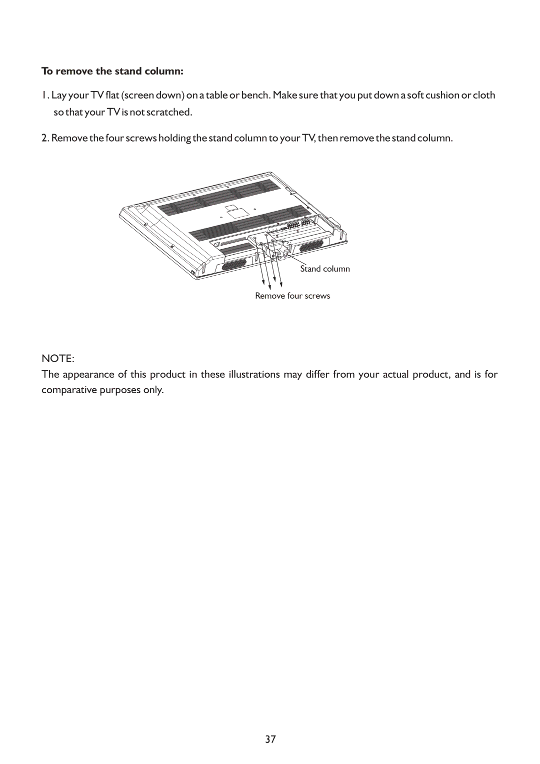 Sanyo LCD-37XR9DA instruction manual To remove the stand column 