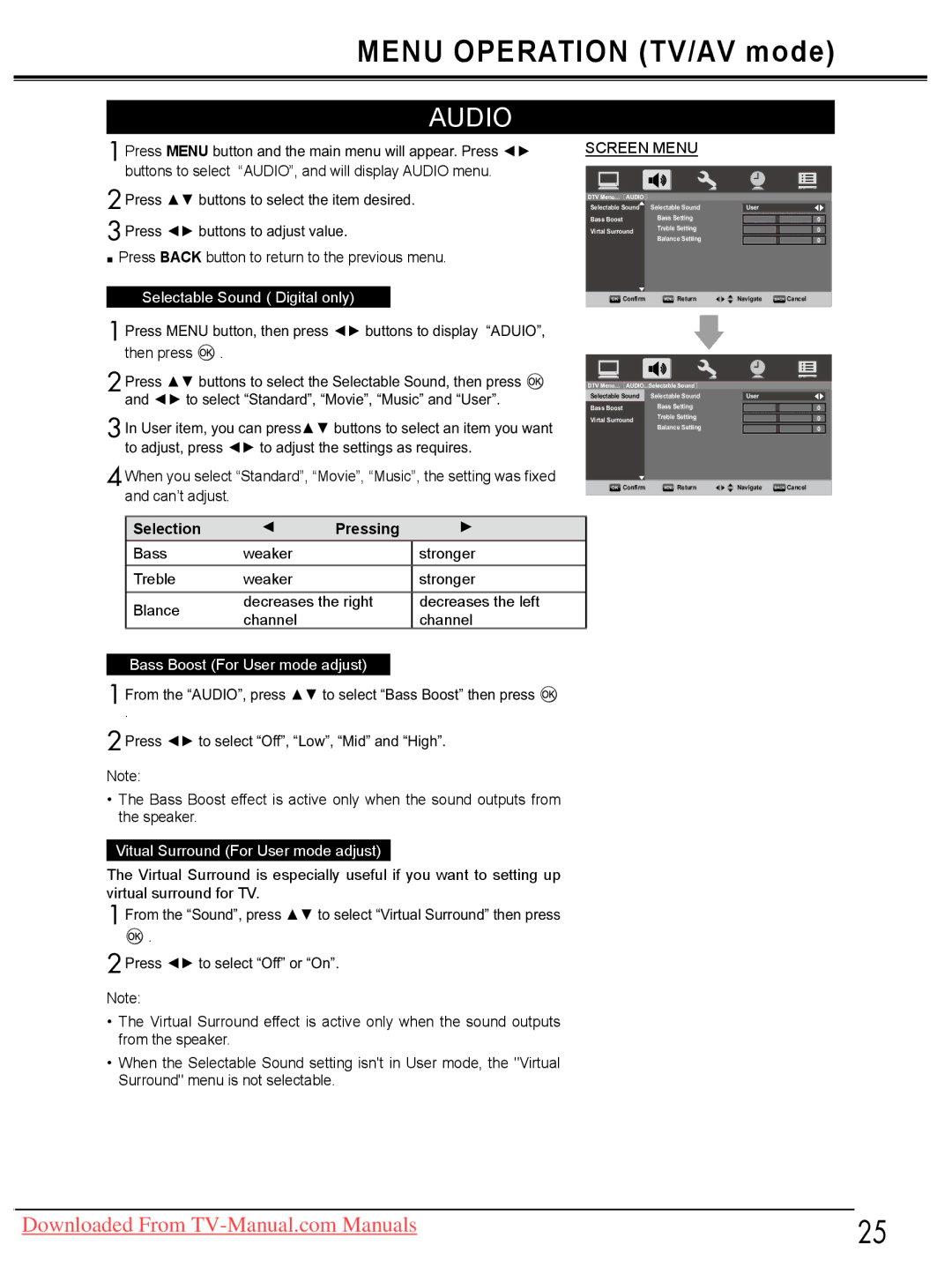 Sanyo LCD-26E30A Audio, Selectable Sound Digital only, Bass Boost For User mode adjust, 3UHVVŻŹWRVHOHFW³2II´RU³2Q´ 