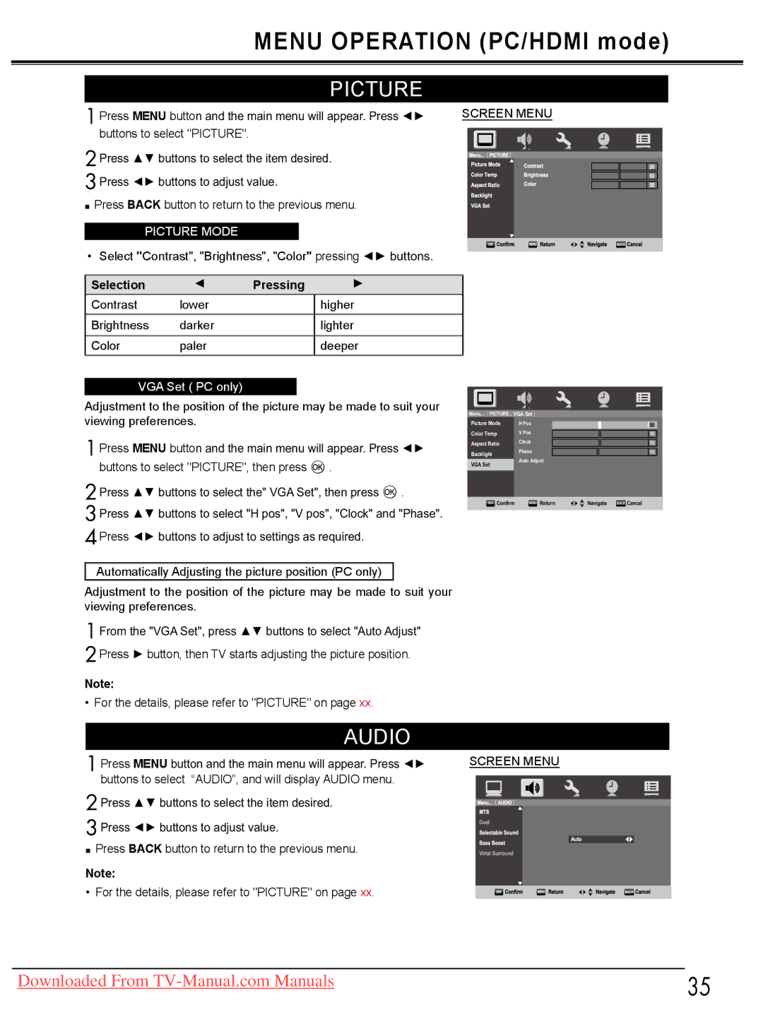 Sanyo LCD-32E30A, LCD-42E30FA, LCD-26E30A, LCD-19E30A owner manual VGA Set PC only, 3UHVVŻŹEXWWRQVWRDGMXVWYDOXH 