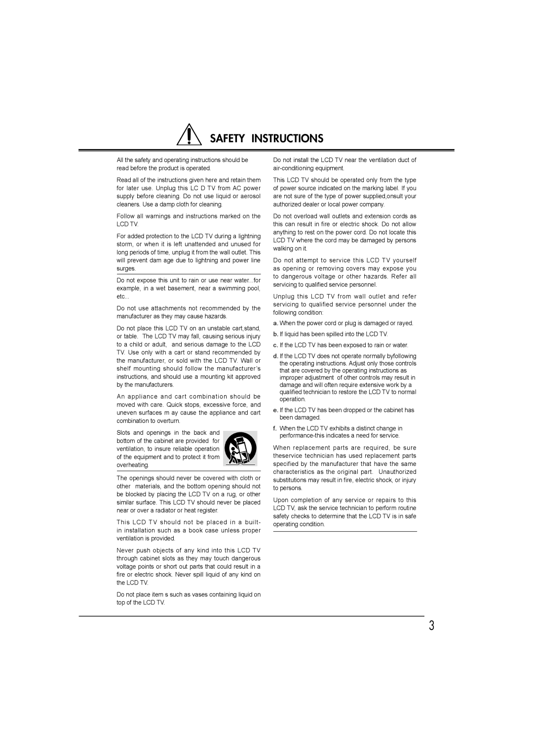 Sanyo LCD-32E30A, LCD-42E30FA, LCD-26E30A, LCD-19E30A owner manual Safety Instructions, Lcd Tv 