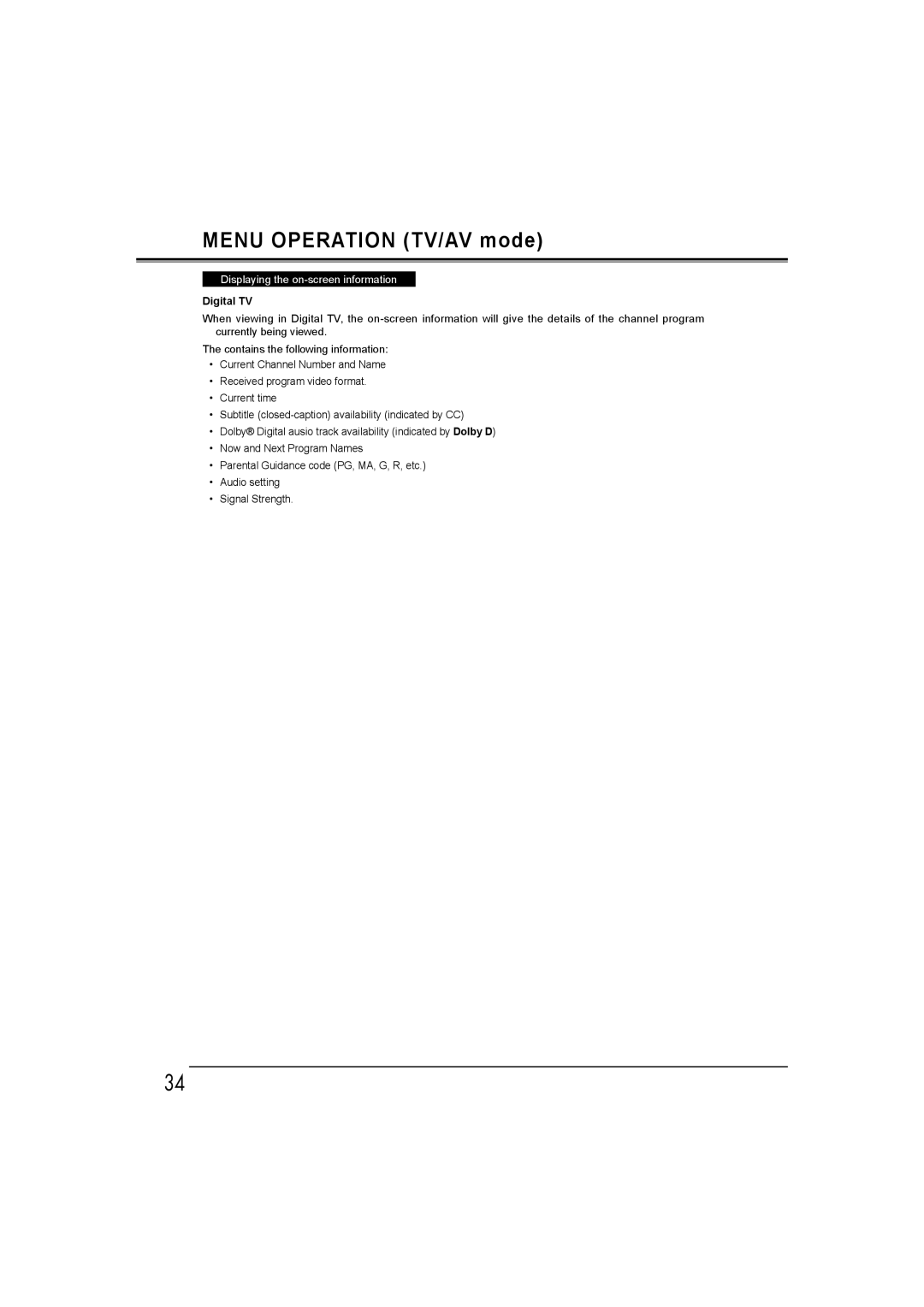 Sanyo LCD-19E30A, LCD-42E30FA, LCD-26E30A, LCD-32E30A owner manual Displaying the on-screen information, Digital TV 