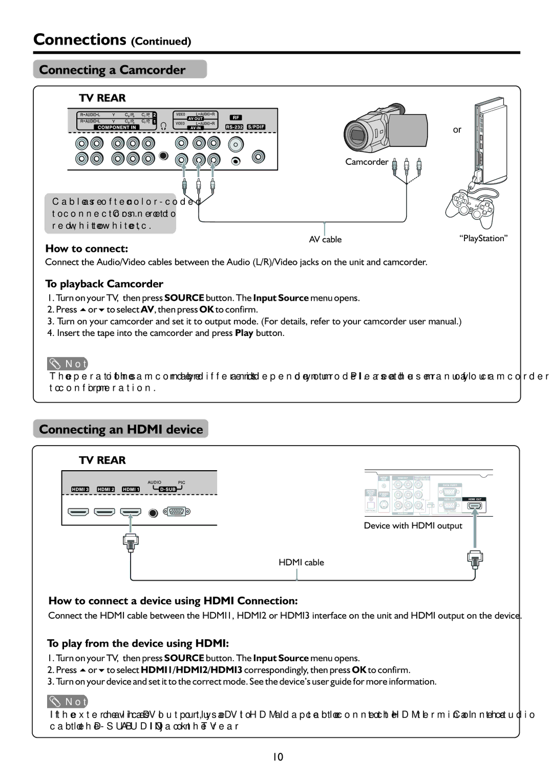 Sanyo LCD-42XR9DA instruction manual Connecting a Camcorder, Connecting an Hdmi device 