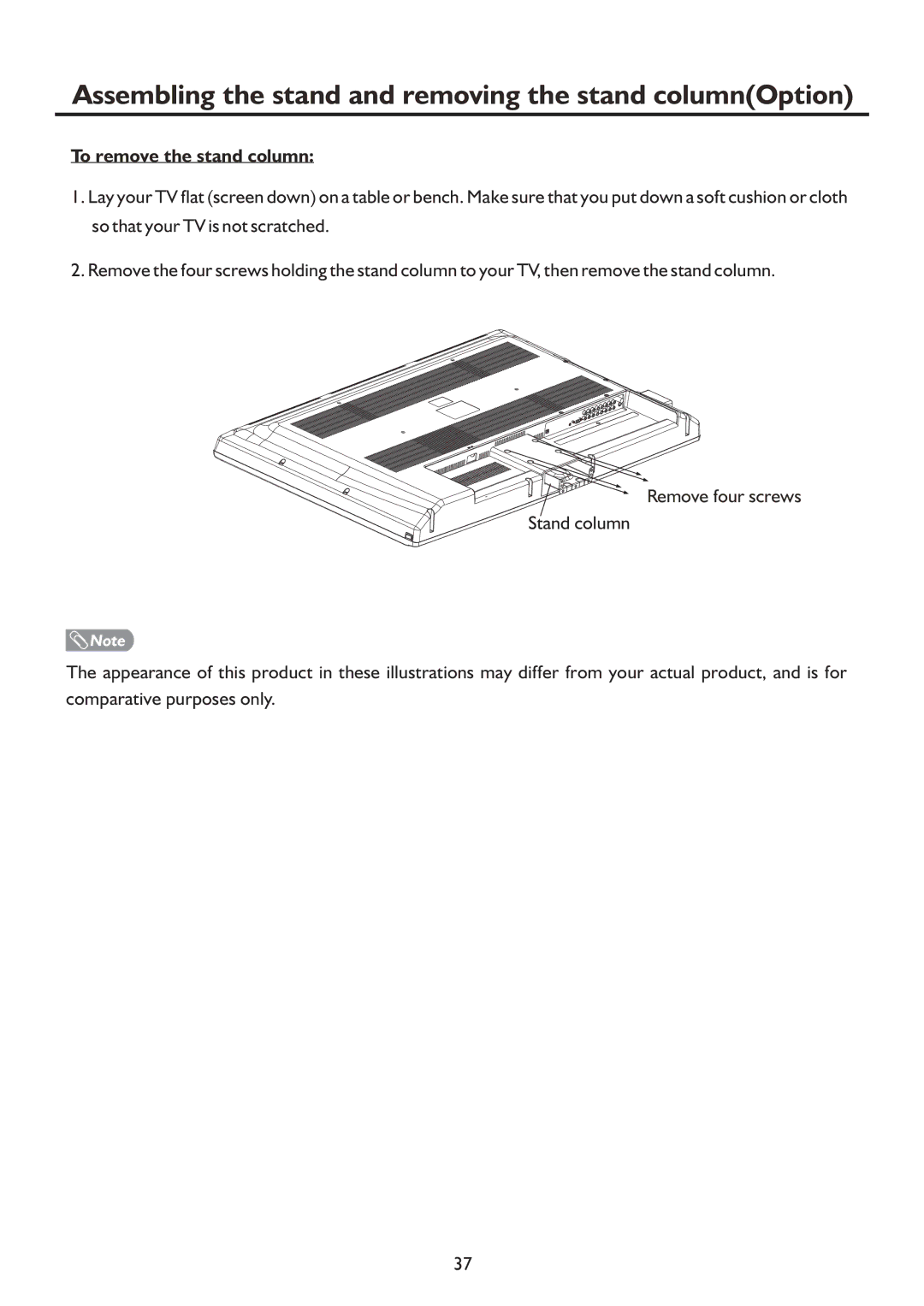 Sanyo LCD-42XR9DA instruction manual To remove the stand column 