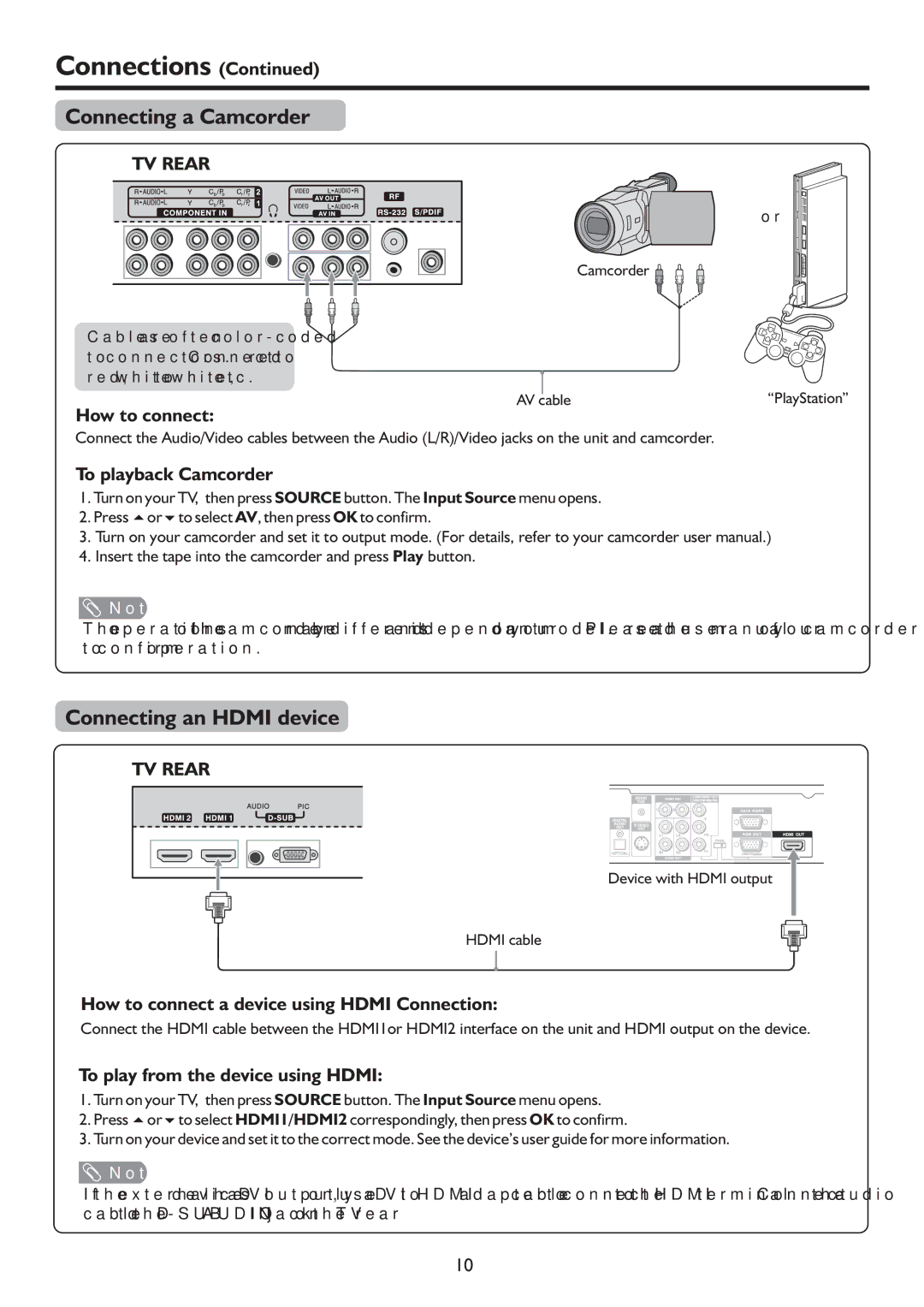 Sanyo LCD-47XR8DA instruction manual Connecting a Camcorder, Connecting an Hdmi device 