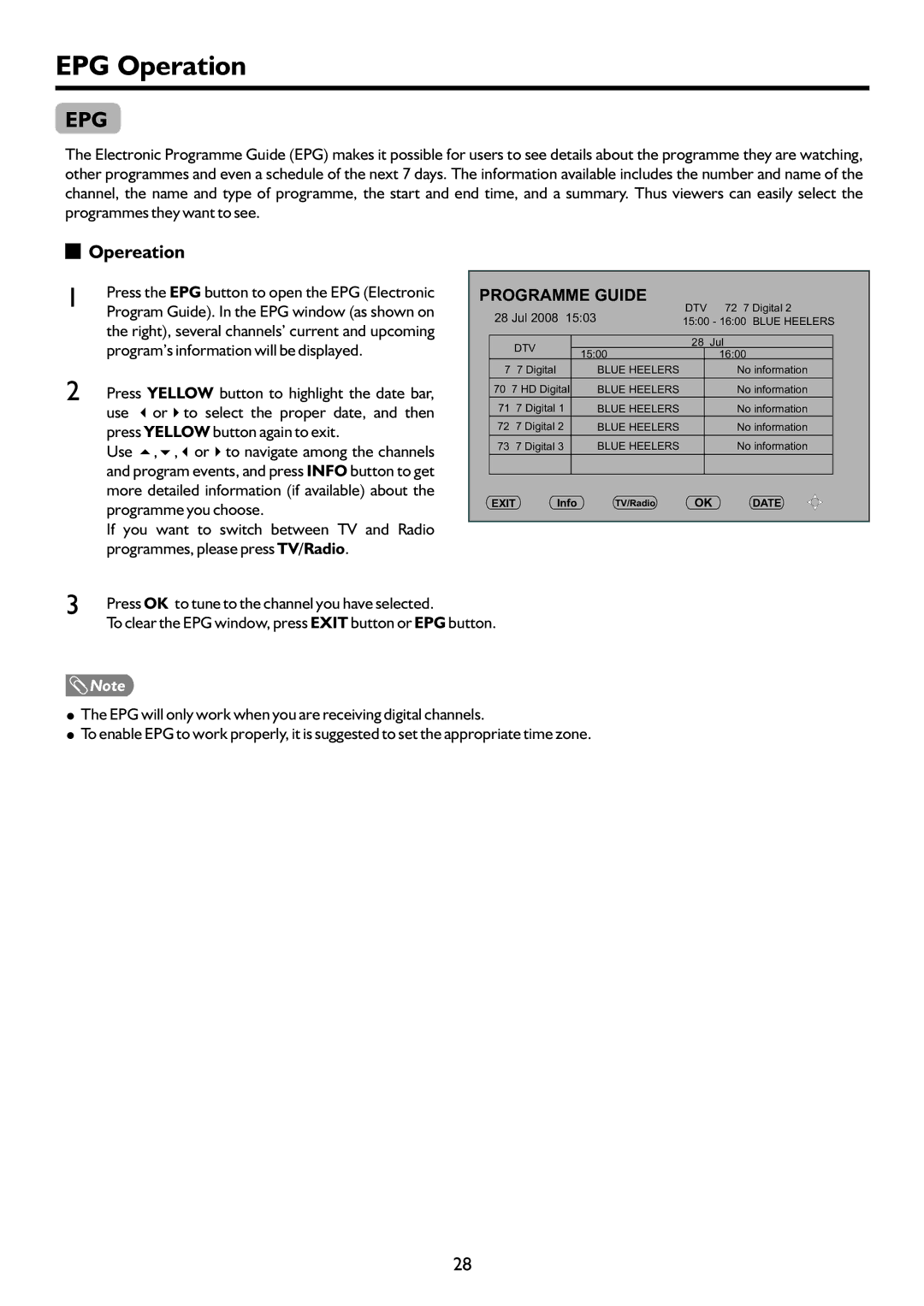 Sanyo LCD-47XR8DA instruction manual EPG Operation, Opereation, Program’s information will be displayed 