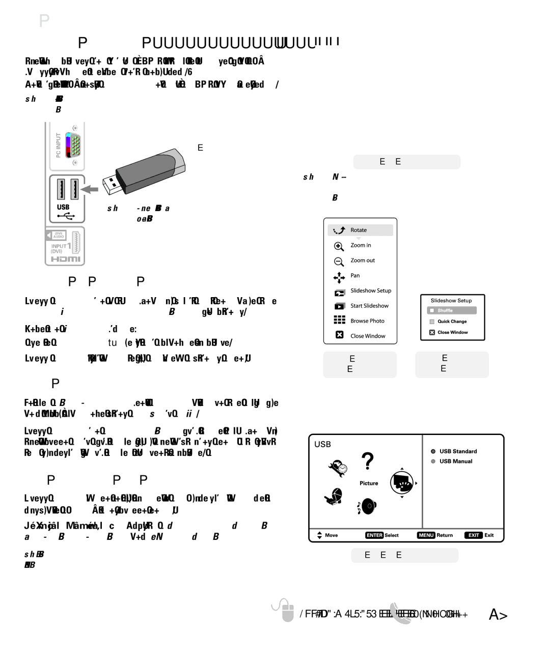 Sanyo LCD55L4 instruction manual USB Input, Using the Photo Viewer, Slide Show, Jpeg Viewer USB Menu 