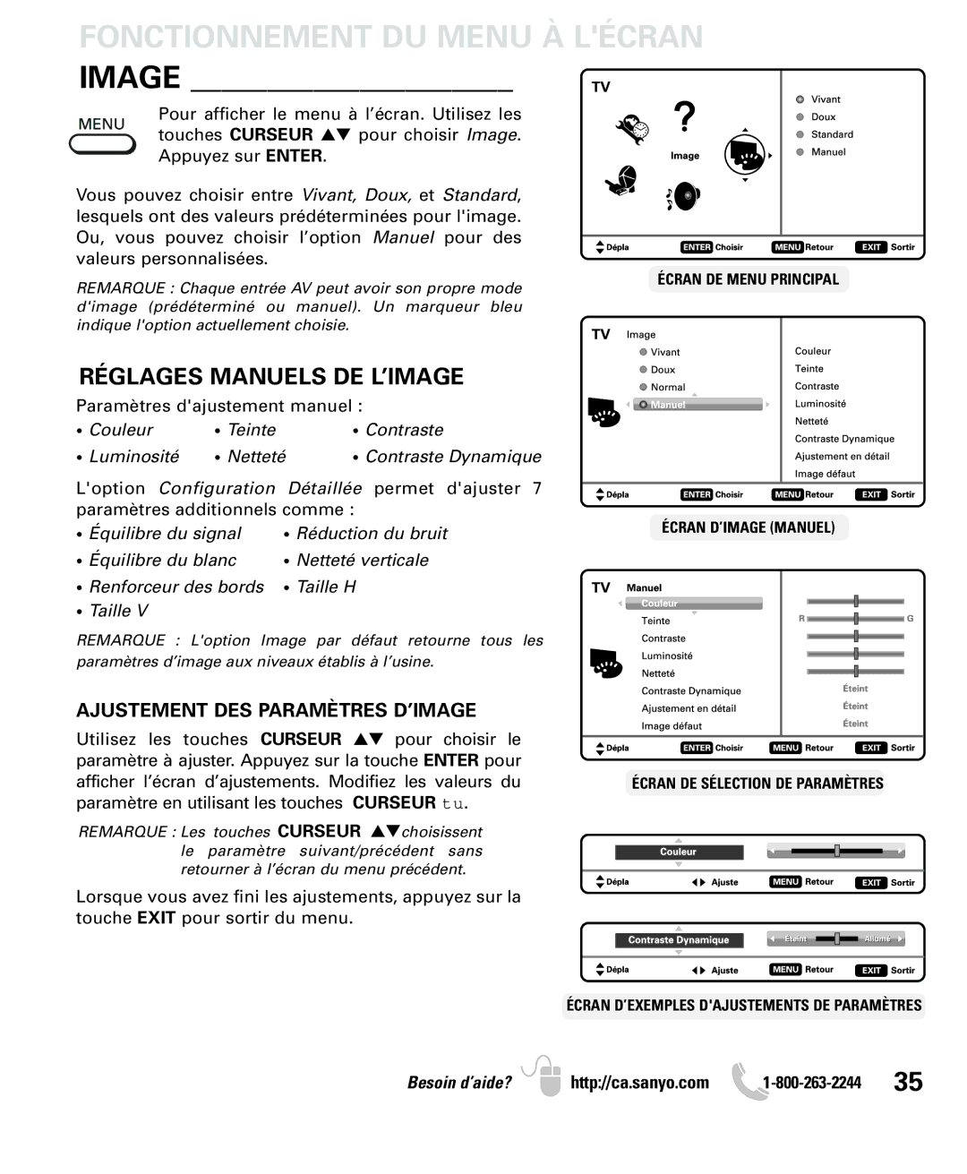 Sanyo LCD55L4 instruction manual Image, Réglages Manuels DE L’IMAGE 