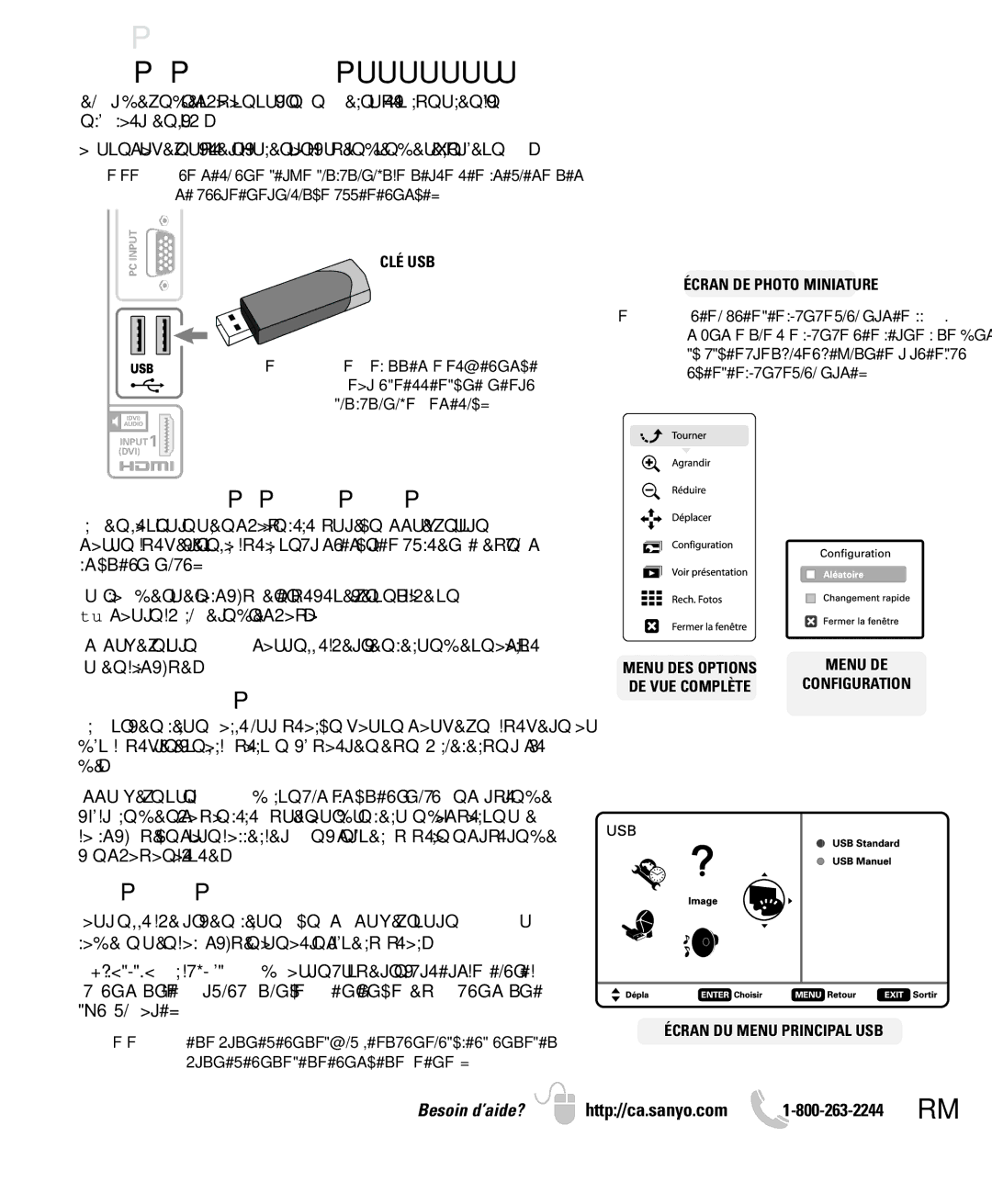 Sanyo LCD55L4 Entrée USB, Utilisation DU Lecteur DE Photos, Ajustement Présentation, Menu DU Reproducteur 