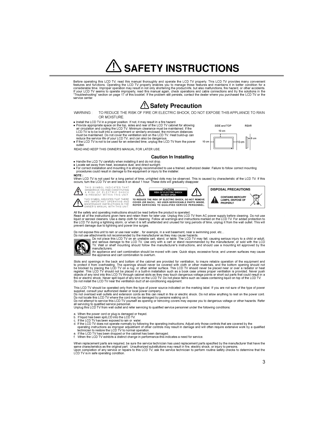 Sanyo LCE-24C100F(R), LCE-24C100F(S), LCE-24C100F(N), LCE-24C100F(K) instruction manual Safety Instructions, Safety Precaution 