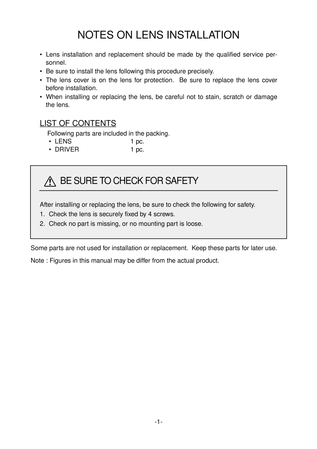 Sanyo LNS-S03 manual Be Sure to Check for Safety 