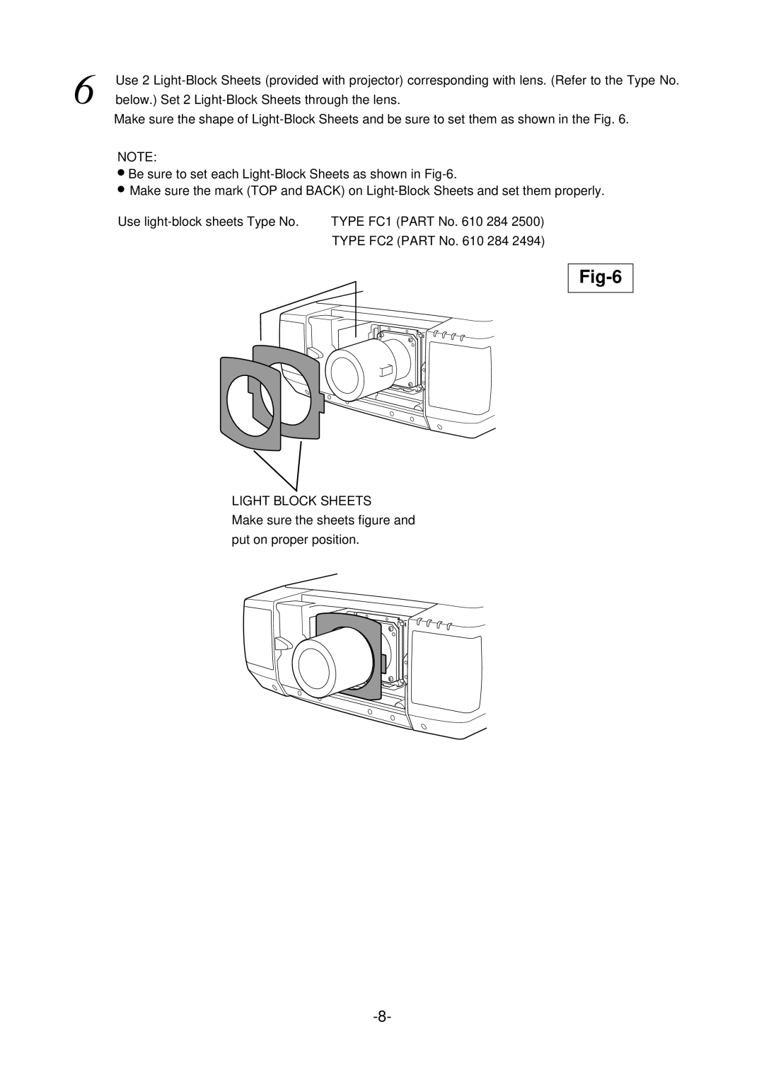 Sanyo LNS-S03 manual Light Block Sheets 