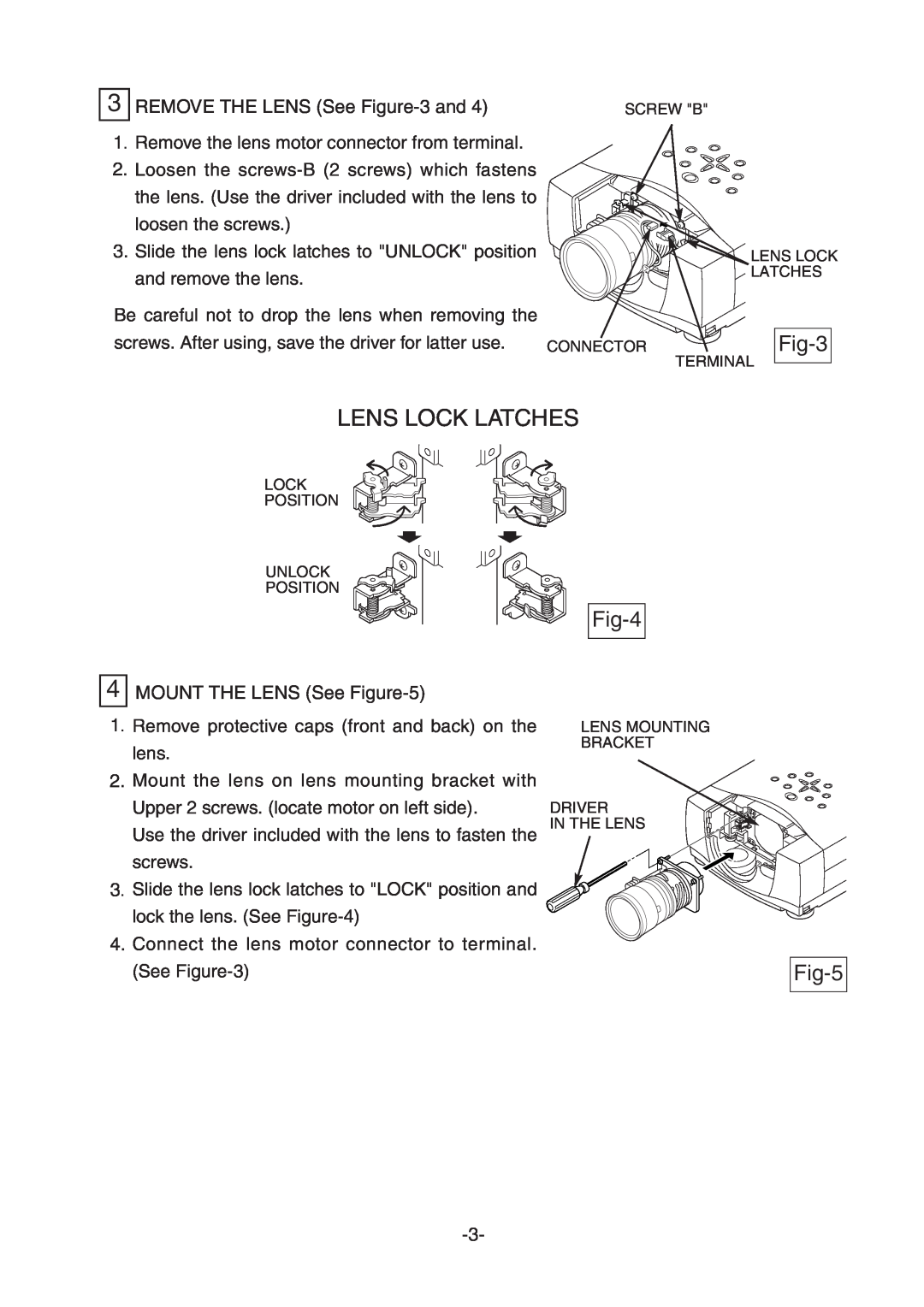 Sanyo LNS-S30, LNS-S31 manual Lens Lock Latches, Fig-4, Fig-5, Fig-3 