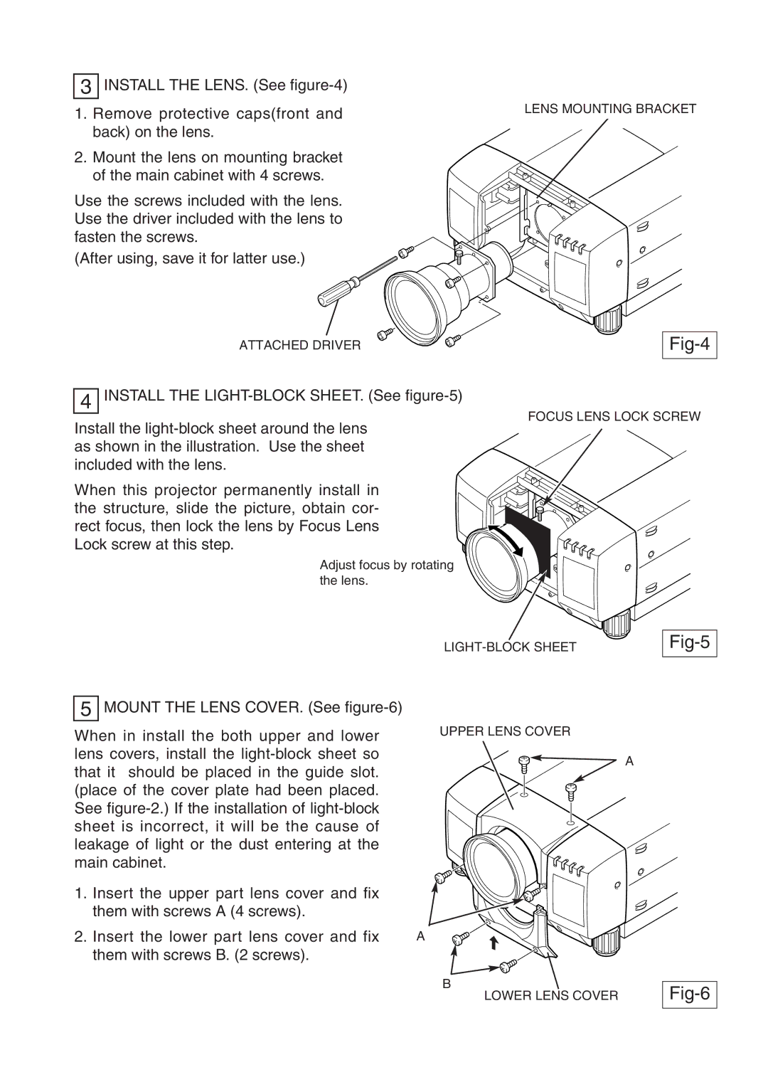 Sanyo LNS-T01Z, LNS-W01Z installation manual Fig-4, Fig-5, Fig-6 