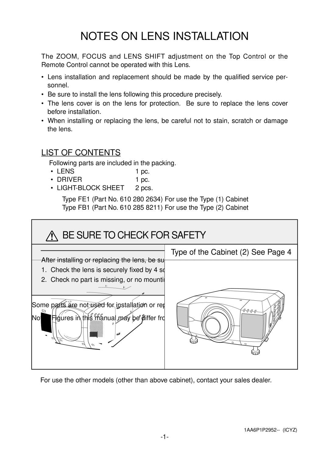 Sanyo LNS-W03 manual Be Sure to Check for Safety, List of Contents 