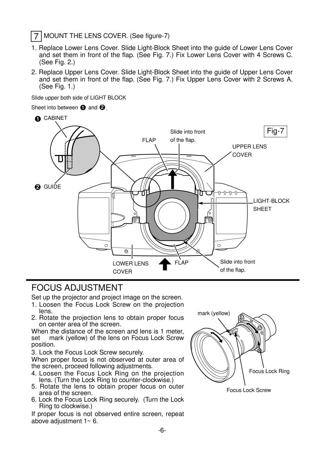 Sanyo LNS-W03 manual Focus Adjustment, Fig-7 