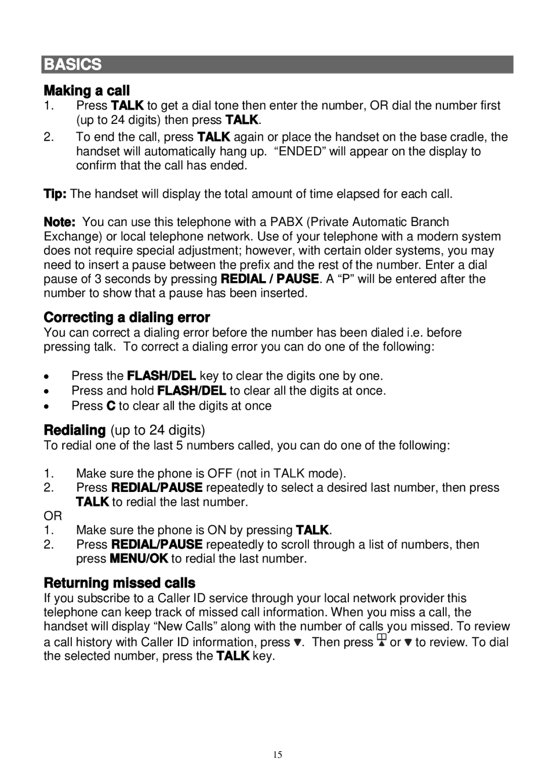 Sanyo LNS-W10 instruction manual Making a call, Correcting a dialing error, Returning missed calls, Talk key 