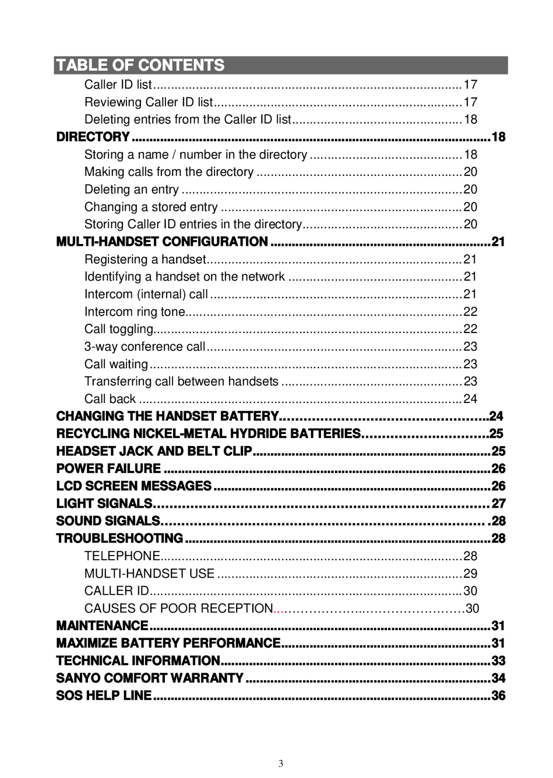 Sanyo LNS-W10 instruction manual Causes of Poor Reception ...………………..……………………30 