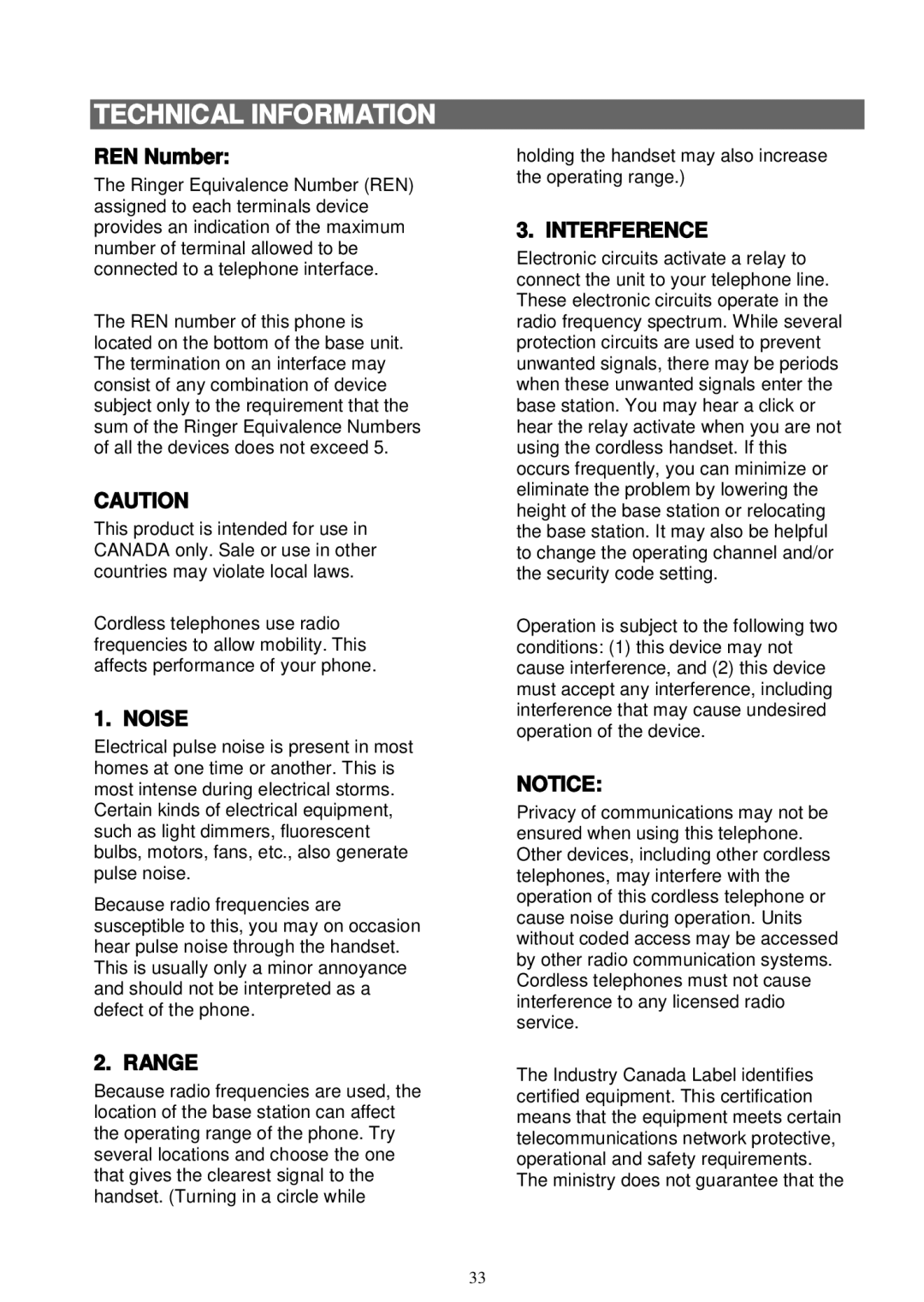 Sanyo LNS-W10 instruction manual Technical Information, REN Number 