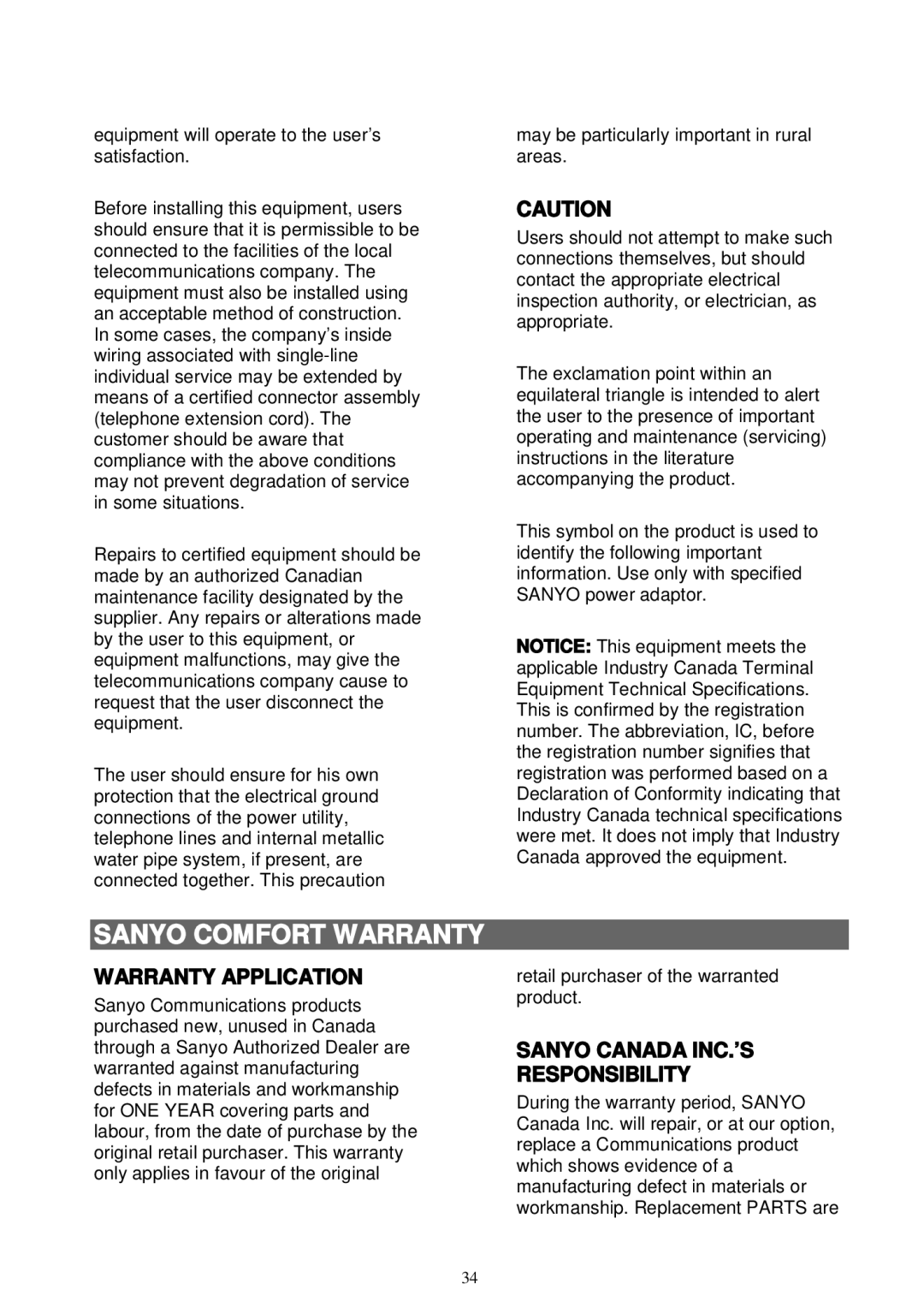 Sanyo LNS-W10 instruction manual Sanyo Comfort Warranty, Warranty Application 