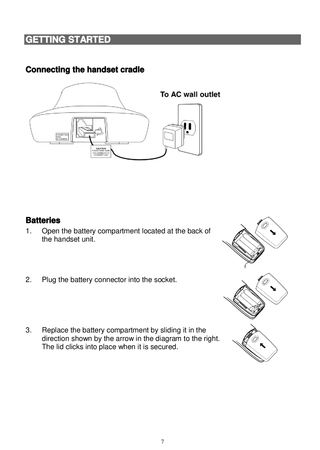 Sanyo LNS-W10 instruction manual Connecting the handset cradle Batteries 