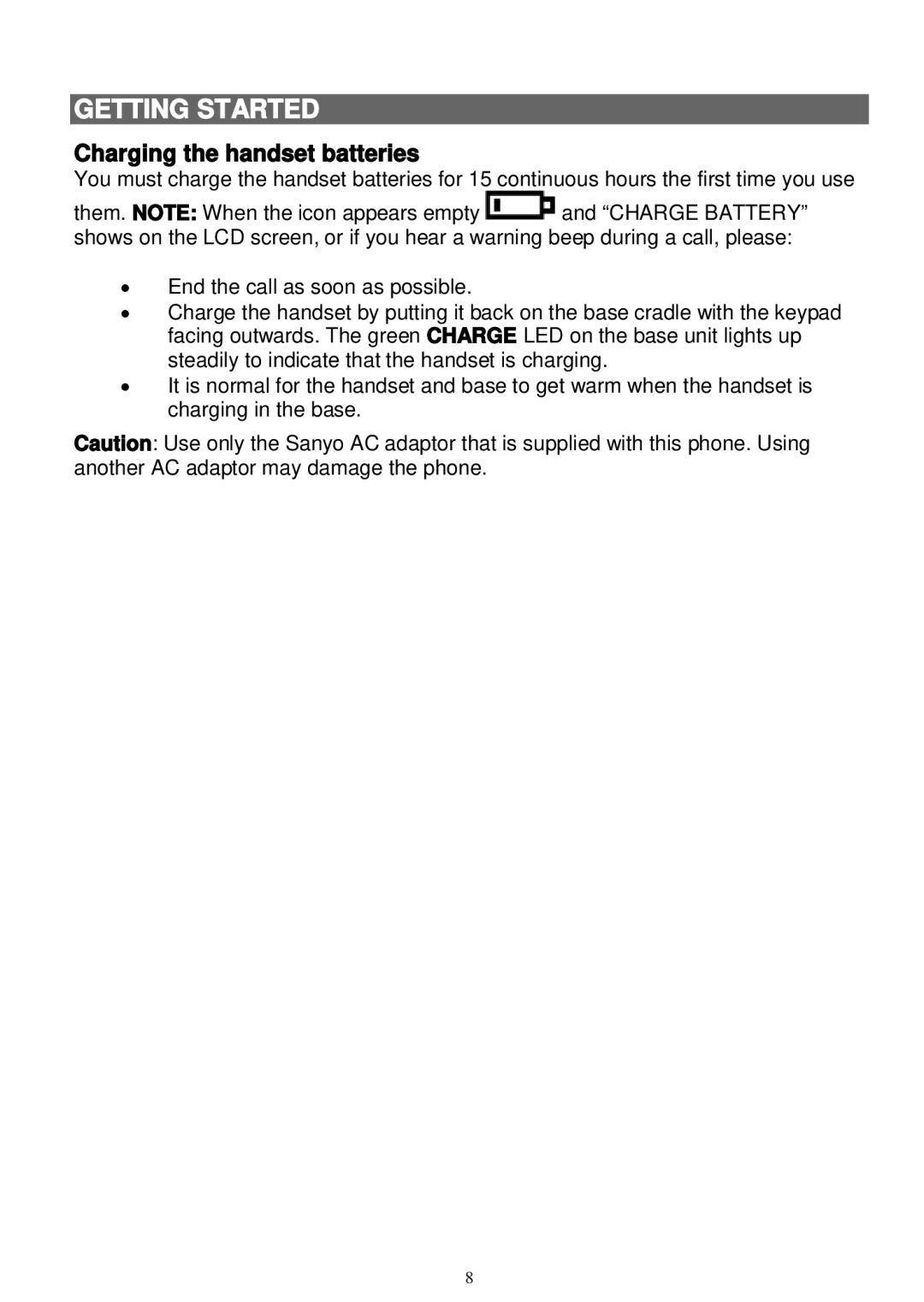 Sanyo LNS-W10 instruction manual Charging the handset batteries 